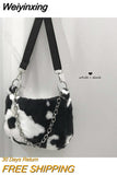 Weiyinxing Cow Pattern Armpit Bag for Women fashion Faux Fur Ladies Chain Small Shoulder Crossbody Bags Soft Plush Girls Handbags