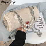 Weiyinxing High-quality Ladies Pearl Chain Shoulder Bag 2023 New Fashion Hand-held Handbag Hot-selling Messenger Hand Bag Cylinder Bag