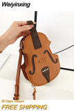 Weiyinxing Brown Violin Shape Shoulder Bag for Teenage Girls Fashion Backpack Travel School Bag Multiple Using Women Pouch Pu Leather