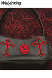 Weiyinxing Gothic Y2k Handbag for Women Black Cross Skull Lipstick Purse Pu Leather High Quality Zipper Trend Female Underarm Bag