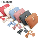 Weiyinxing Bear Decoration Women's Wallet New Fashion Short Coin Purse Card Holder Small Ladies Wallet Female Hasp Mini Clutch