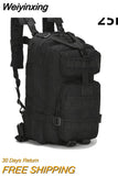 Weiyinxing 25L Tactical Backpack for Men Travel Hiking Camping Trekking Outdoor Bag Men's Notebook Waterproof Black Military Backpacks