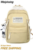 Weiyinxing Kawaii Nylon Women Backpack Female Casual Contrast Color Travel Bag Large Capacity Badge Schoolbag for Teenage Girl Students