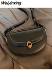 Weiyinxing Fashion Womens Saddle Shoulder Bag Luxury Designer Handbag Simple Solid Color Semicircle Elegant Gentle Lady Crossbody Bags