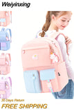 Weiyinxing Cute Cartoon Backpack Hit Color Middle School Kids Student Book Bag Casual Travel Women Rucksack Daypack with Pendant