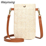Weiyinxing Women Straw Ladies Crossbody Messenger Bag Summer Bohemia Beach Rattan Shoulder Bag Small Solid Mobile Phone Coin Purse