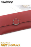 Weiyinxing Wallets Ladies Casual Simple New Women's Clutches Long Tri-fold Wallets Documents Coin Purses Card Holders Solid Color