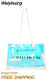Weiyinxing Women Letters Large Capacity Totes Shoulder Bags Laser PVC Transparent Handbag Female Casual Clear Summer Holiday Beach Bag