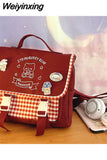 Weiyinxing Japanese Style JK Uniform Backpacks Kawaii Bear Embroidery Women Shoulder Bag 4 Colors Zipper Bag Female with Cartoon Badge