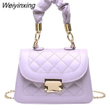 Weiyinxing Lattice Pattern Shoulder Bags Portable Women PU Leather Pleated Totes Retro Chain Small Crossbody Handbags