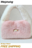 Weiyinxing Women's Soft Plush Shoulder Bag Contrast Color Ladies Faux Fur Clutch Purse Tote Handbags Winter Female Dinner Party Bag