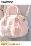 Weiyinxing Sweet Handbags for Women 2023 Pink Messenger Bag Trendyol Cute Lady Casual Furry Kawaii Japanese Cotton Shoulder Bag