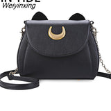 Weiyinxing Summer Sailor Moon Ladies Handbag Black Luna Cat Shape Chain Shoulder Bag PU Leather Women Messenger Crossbody Small Bag