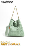 Weiyinxing Ruched Large Capacity Tote Bag Quilted Women Shoulder Bags Drawsting Chains Handbags Luxury Soft Pu Leather Big Purses