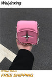 Weiyinxing Women Chain Shoulder Bags Y2k Cool Girls Flap Square Clutch Purse Handbags Pink Pu Leather Small Female Crossbody Bag