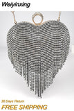 Weiyinxing Evening Bag Heart Pattern Silver Clutch Womens Fashion Diamond Banquet Clutch And Purse Wedding Bridal Prom Wallets