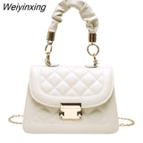 Weiyinxing Lattice Pattern Shoulder Bags Portable Women PU Leather Pleated Totes Retro Chain Small Crossbody Handbags
