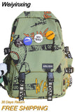 Weiyinxing Women Men Graffiti Pattern Trendy Backpack Lady Travel Badge Backpack Harajuku Bag Female Male College Girl Boy Student Bag
