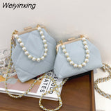 Weiyinxing HandBag Stylish Pearl Clutch Fashion Crossbody Bags For Women 2023 Simple Clip Casual Women's Shoulder Bag Frame Quilted