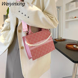 Weiyinxing Women's Square Pearl Chain Bag Large-capacity Tote Bag New Western Style Letter Printing  Shoulder Bag Trendy Messenger Bag