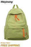 Weiyinxing Green Solid Color College Backpack Trendy Girl Boy Travel School Bag Cool Men Women Leisure Fashion Male Female Book Bags