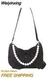 Weiyinxing Pearl Bag 2023 New Fashion Bowknot Crossbody Bag Summer Popular Women's One Shoulder Bag Trendy Printing Soft Fabric