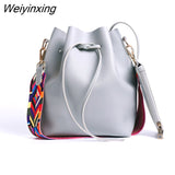 Weiyinxing YIDE Vintage Fashion Small Women Leather Bucket Bag Handbag Tassel Drawstring Shoulder Bag Messenger Crossbody Bags Purses