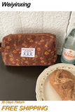 Weiyinxing Corduroy Women's Cosmetic Bag Simple Plaid Girls Canvas Pencil Case Leopard Print Ladies Lipstick Storage Bag Small Wallet