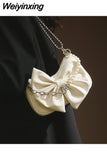 Weiyinxing Luxury Pearl Bow Shoulder Bag 2023 Summer Fashion Versatile Chain Crossbody Bag for Women Purses and Handbags