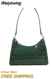 Weiyinxing Women HandBag Fashion PU Leather Western Style Alligator Pattern Lady' Armpit Bag Popular Trendy Retro Shoulder Bag Solid Color