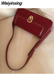 Weiyinxing Vintage Elegant Red Shoulder Bag for Women Gentle Designer Handbag Small Lipstick Retro Purse Square Female Wedding Bag