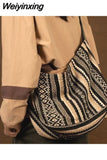 Weiyinxing Vintage Casual Women Shoulder Bag Japan Style Large Capacity Luxury Designer Retro Versatile Striped High Quality Tote Bags