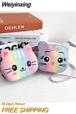 Weiyinxing Crossbody Bag for Children Cute Cartoon Cat Baby Girls Shoulder Bags PU Leather Boys Kids Small Coin Purse Handbags Wallet