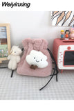 Weiyinxing Cute Shoulder Bag For Women Fluffy Soft Bucket Trend Luxury Package Winter New Fashion Kawaii Versatile Crossbody Bag