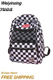 Weiyinxing New Port Wind Black and White Plaid Backpacks Casual Literature Shoulder Bag Simple Style Student Backpack Hand Bags