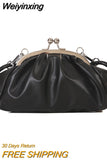 Weiyinxing Shoulder Bag Metal Clip Buckle Women Shoulder Handbags Shell Shape Small Leather Pleated Cloud Lady Purse for Travel Dating