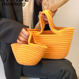 Weiyinxing 2023 Casual Solid Color Woven Bag Women Small Tote Straw Bag Beach Vacation Travel Shopping Shopper Handbag Female Open Bag