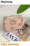 Weiyinxing Smile Corduroy Travel Cosmetic Lipstick Purse Storage Bag Kawaii Makeup Handbags Organizer Wallet Pouch Pencil Case Pen Bag