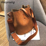 Weiyinxing Bag Women Bucket Shoulder Bag Large Capacity Vintage Matte PU Leather Lady Handbag Luxury Designer Bolsos Mujer Black