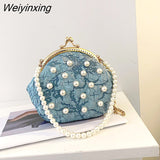 Weiyinxing Frame Luxury Party Woman Corssbody Bags Top Brand Ladys Evening Clutch Purse Fashion Pearled Clip Bag Female Shoulder Bag