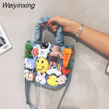 Weiyinxing Japanese Cartoon Canvas Bag Women Bags Bucket Bag Kawaii Plush Pendant Shoulder Bags Messenger Bag High Capacity Side Bag