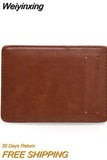 Weiyinxing Thin Vertical Men Wallet Small PU Leather Elastic Ribbon Purse Mini Solid ID Card Holder Bank Credit Card Case for Man