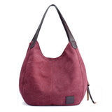 Weiyinxing Canvas Bag Women's Bag Fashion Versatile Art Simple Korean Version One Shoulder Handbag Multi-Layer Leisure Bag