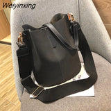 Weiyinxing Bag Women Bucket Shoulder Bag Large Capacity Vintage Matte PU Leather Lady Handbag Luxury Designer Bolsos Mujer Black