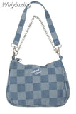 Weiyinxing Denim Plaid Blue Bolso Mujer Vintage Japanese Style Sac A Main Femme Fashion Chains Women Shoulder Bag Soft Top Handle Bags