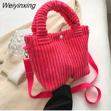 Weiyinxing Capacity Corduroy Bucket Bag Japanese Cute Plush Messenger Bag Kawaii Women's Bag Handbag Tote Bag Purses Little Bag