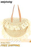 weiyinxing Round Tassel Women Straw Bag Designer Spike Paper Rattan Shoulder Bags Large Casual Handbags Summer Beach Woven Purses