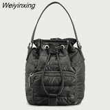 Weiyinxing Nylon Padded Bucket Bag Designer Quilted Women Shoulder Bags Luxury Down Cotton Lady Handbags Casual Winter Tote Bag New