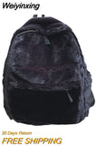 Weiyinxing Women Cow Print Backpack Multi-Pockets Shoulder Bags Winter Soft Plush Leopard Pattern Travel Bag Fluffy School Book Bag