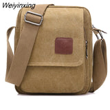 Weiyinxing Men's Casual Style Canvas Shoulder Messenger Bags Multi-pocket with lid Handbag Crossbody Flap Bag For Man Business Sling Bag